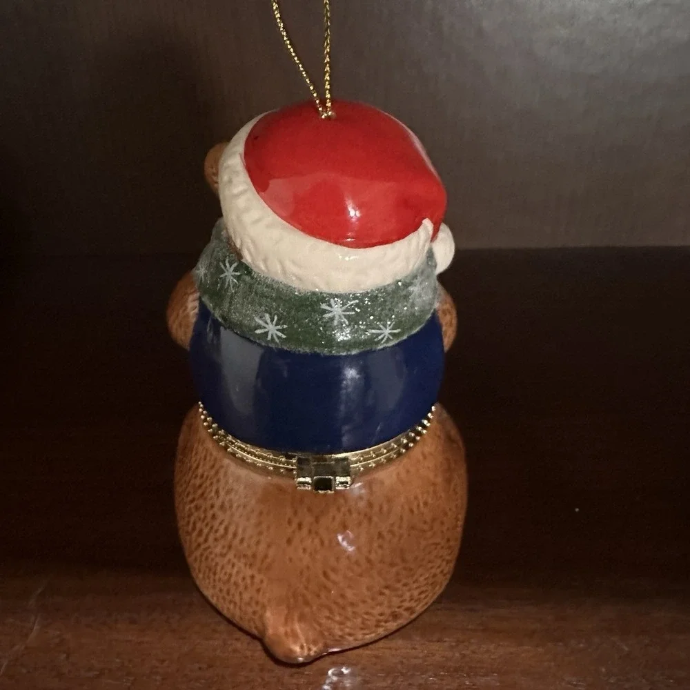 Mr.‎ Christmas Holiday Teddy Bear Drum Trinket Music Box Ceramic Ornament
